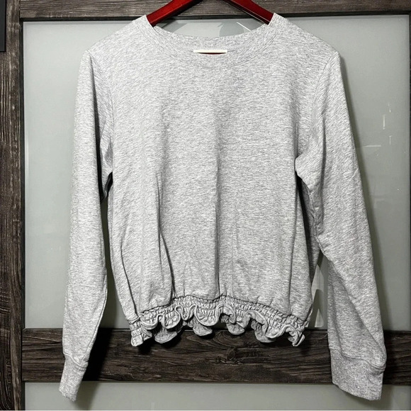 Michael Kors Cropped Smock Ruffle Waist Gray Sweatshirt Size Large Cotton Blend - Picture 1 of 8